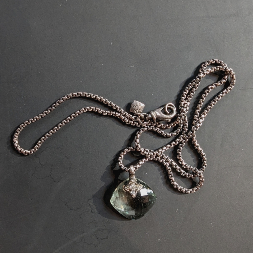 David Yurman Prasiolite & Diamond Cushion Capri Pendant Necklace.